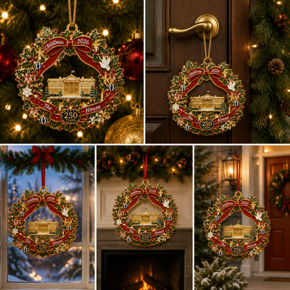 White House Scene Christmas Wreath Commemorative Ornament
