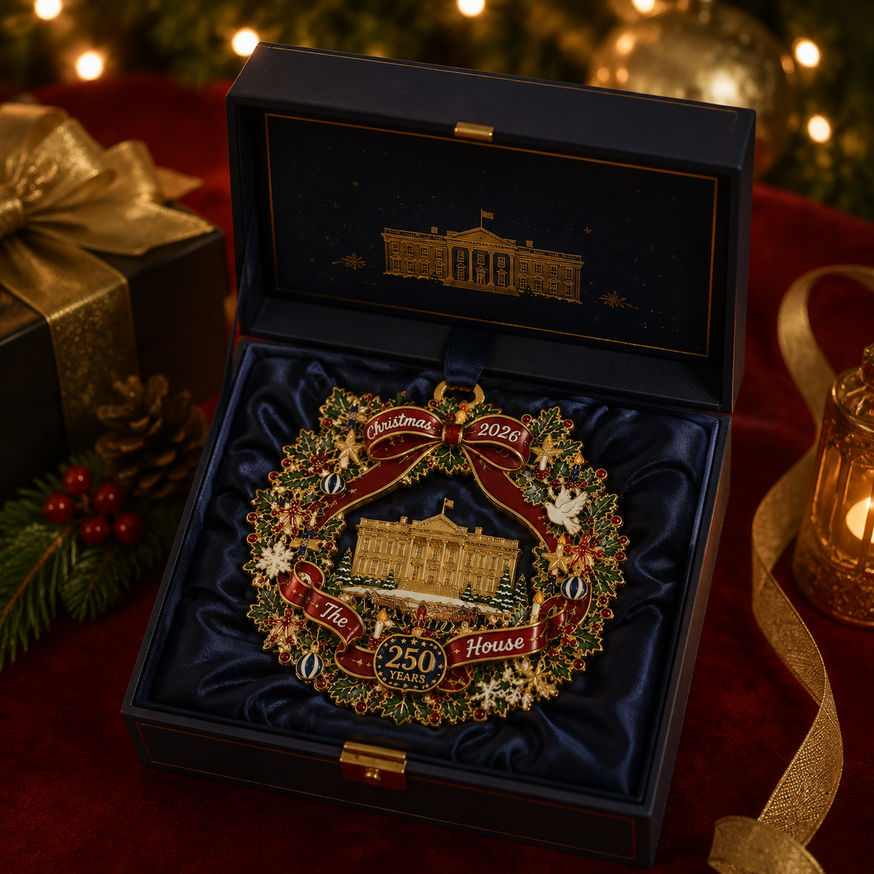 White House Scene Christmas Wreath Commemorative Ornament