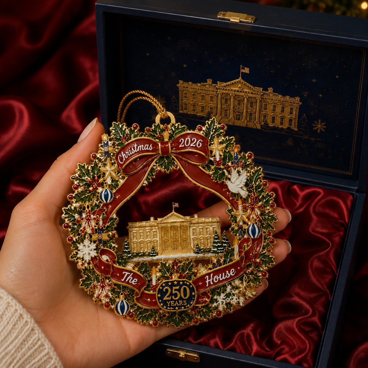 White House Scene Christmas Wreath Commemorative Ornament