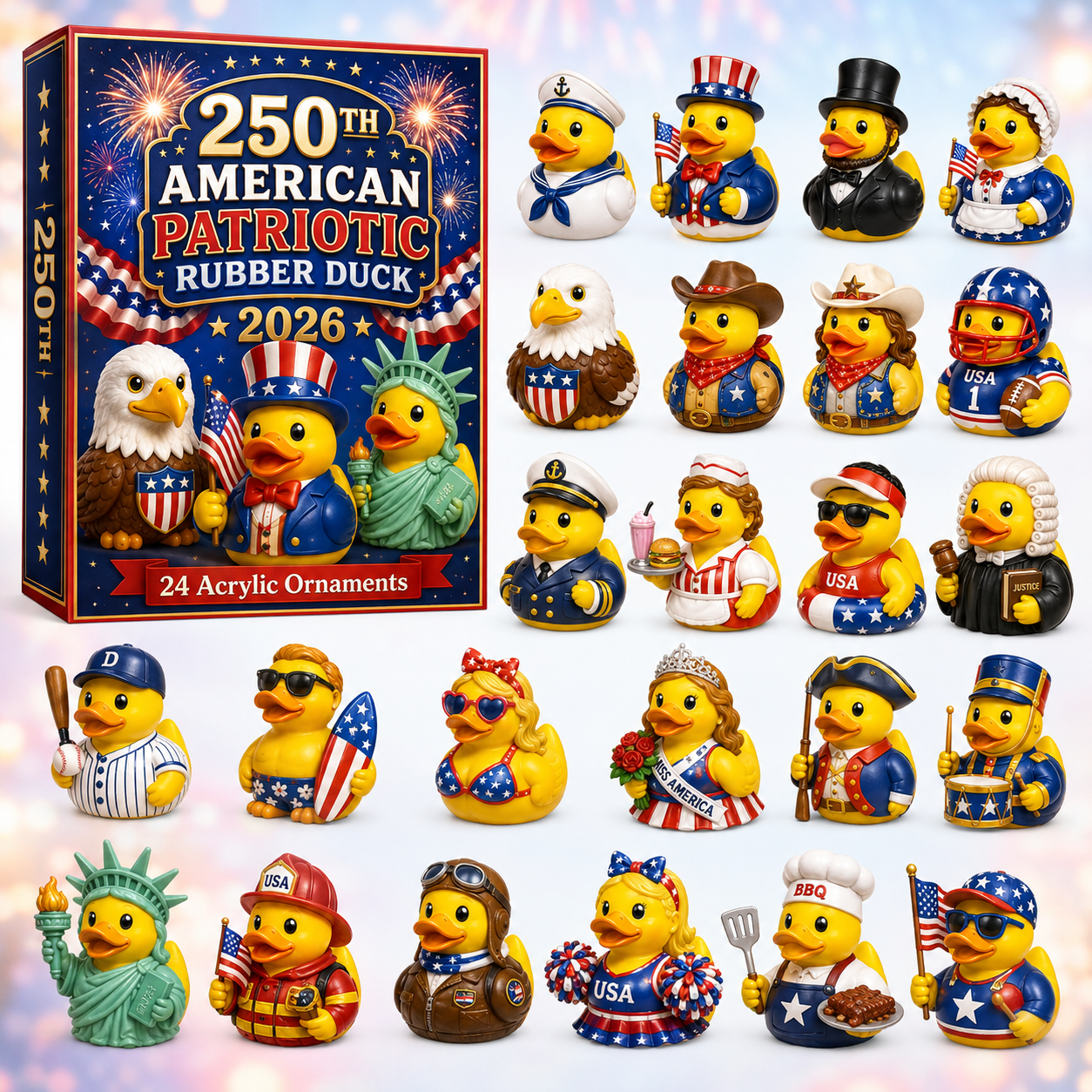 🦆 250th American Patriotic Rubber Duck Advent Calendar 2026 – 24 Days of Red, White & Blue Surprises!