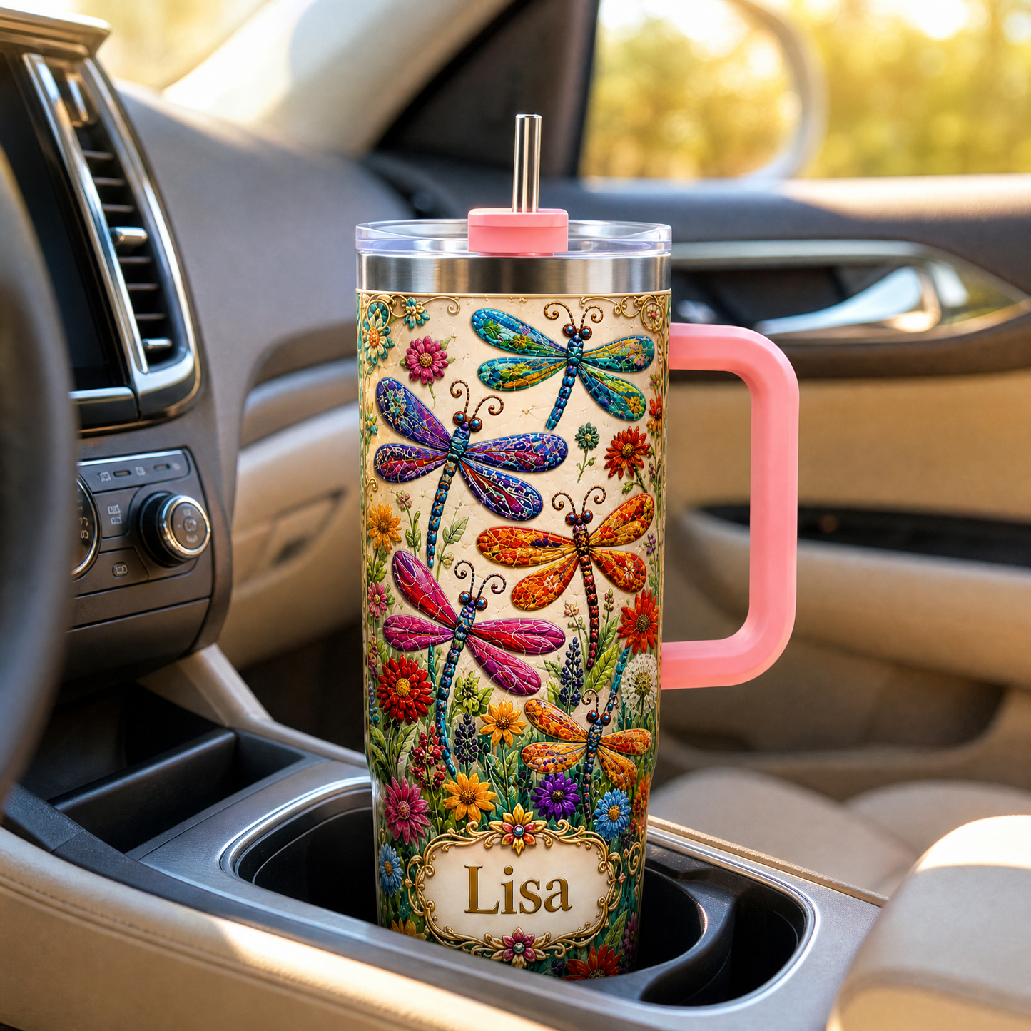 🌿 Personalized Dragonfly Tumbler – Custom Name Wildflower Cup for Her 🦋🌸✨
