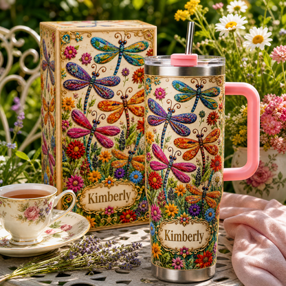 🌿 Personalized Dragonfly Tumbler – Custom Name Wildflower Cup for Her 🦋🌸✨