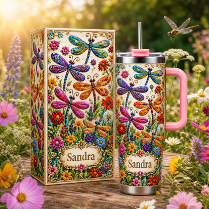 🌿 Personalized Dragonfly Tumbler – Custom Name Wildflower Cup for Her 🦋🌸✨