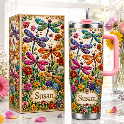 🌿 Personalized Dragonfly Tumbler – Custom Name Wildflower Cup for Her 🦋🌸✨