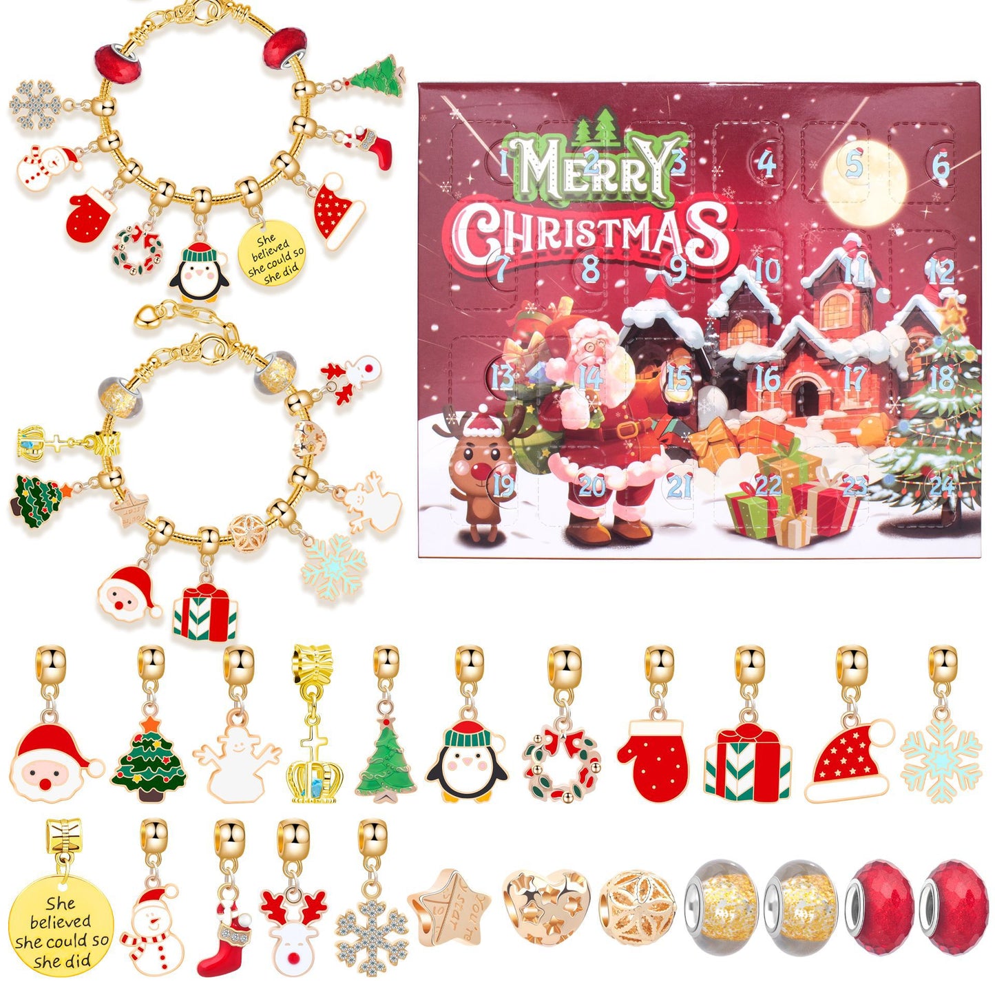 🎅24 Pcs DIY Christmas Advent Calendar Bracelets Set