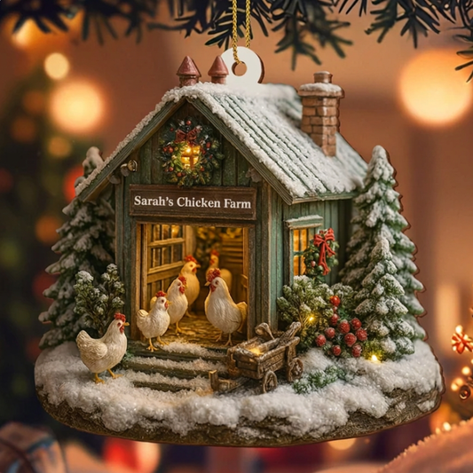 🐔 Personalized Chicken Farm Christmas Ornament