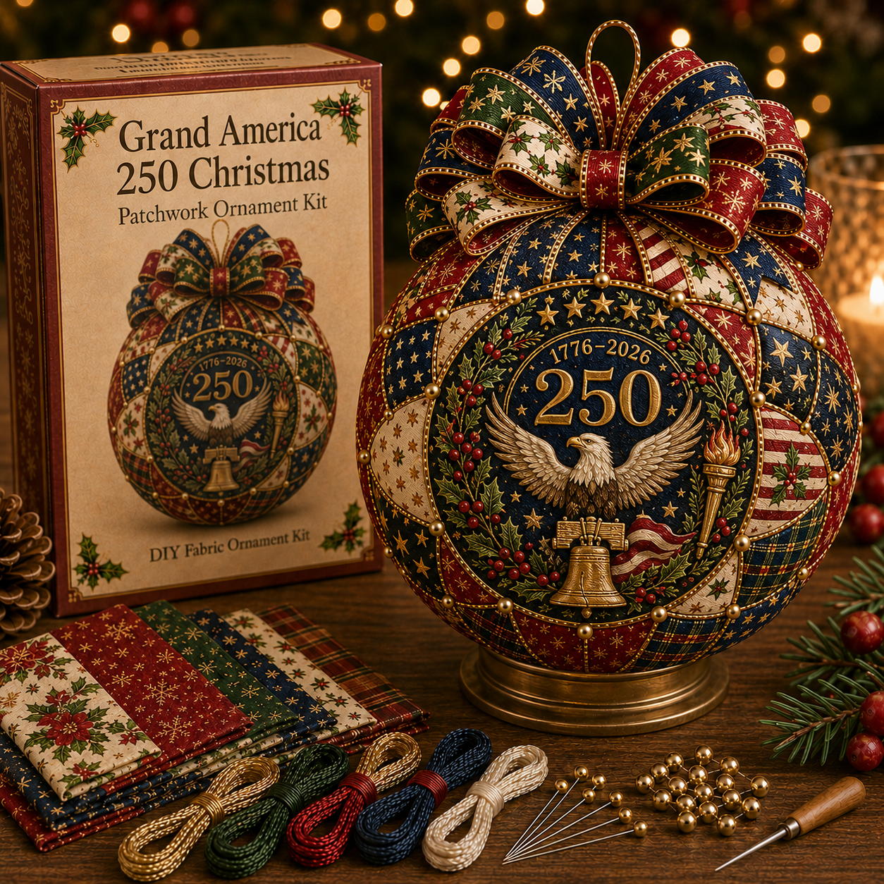 ❤️Beginner-Friendly🎄 USA 250th Anniversary Christmas Patchwork Ornament DIY Kit
