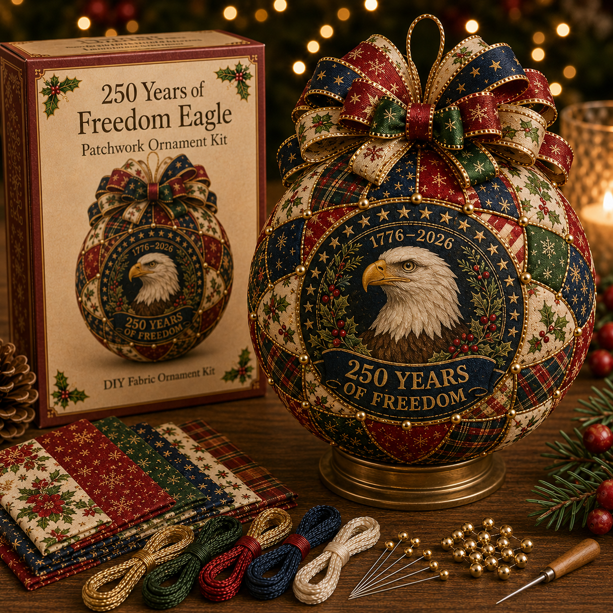 ❤️Beginner-Friendly🎄 USA 250th Anniversary Christmas Patchwork Ornament DIY Kit