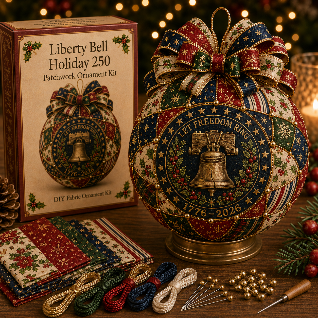 ❤️Beginner-Friendly🎄 USA 250th Anniversary Christmas Patchwork Ornament DIY Kit