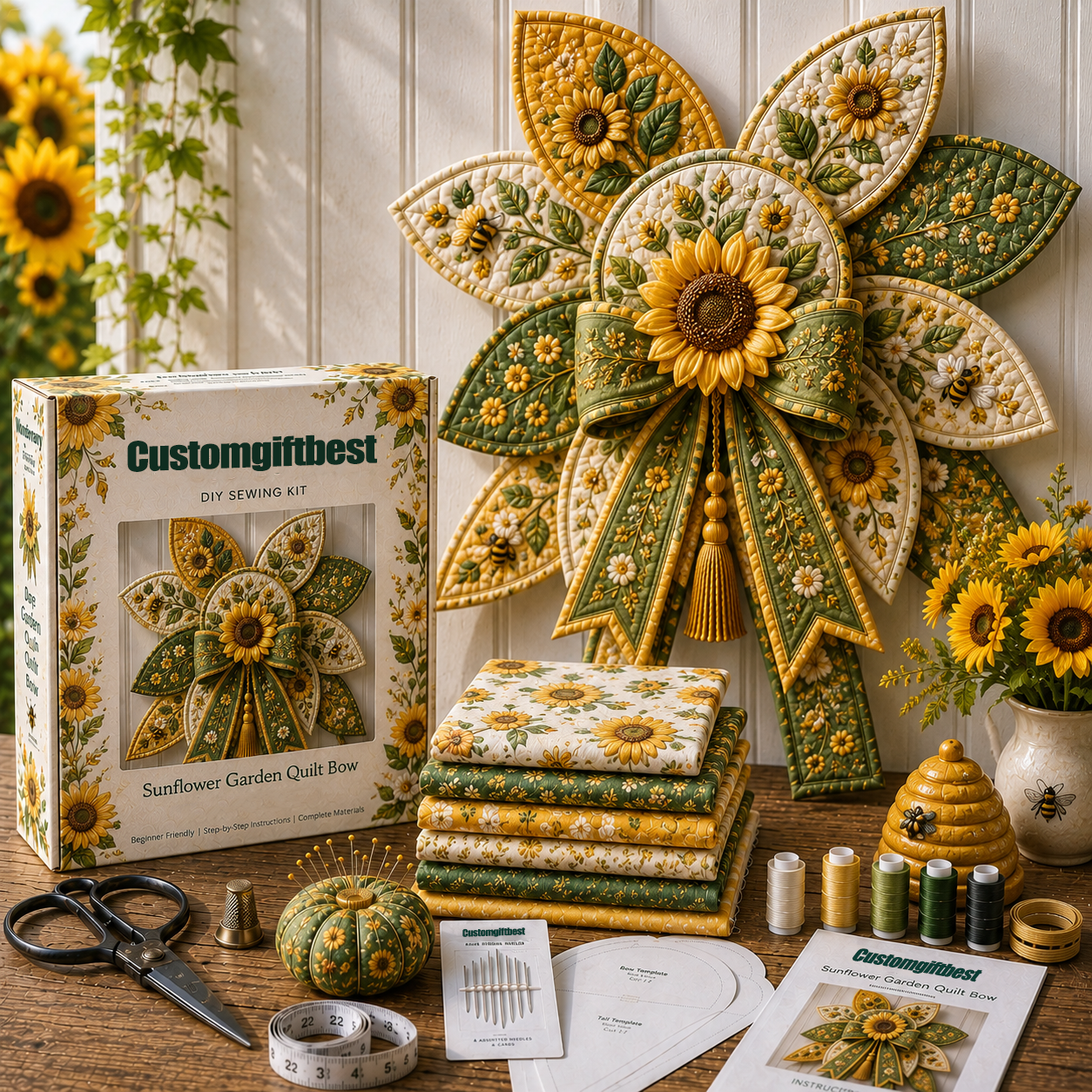 🌸 Garden Quilt Bow DIY Sewing Kit – Create a Stunning Garden Quilt Bow At Home 🧵✨