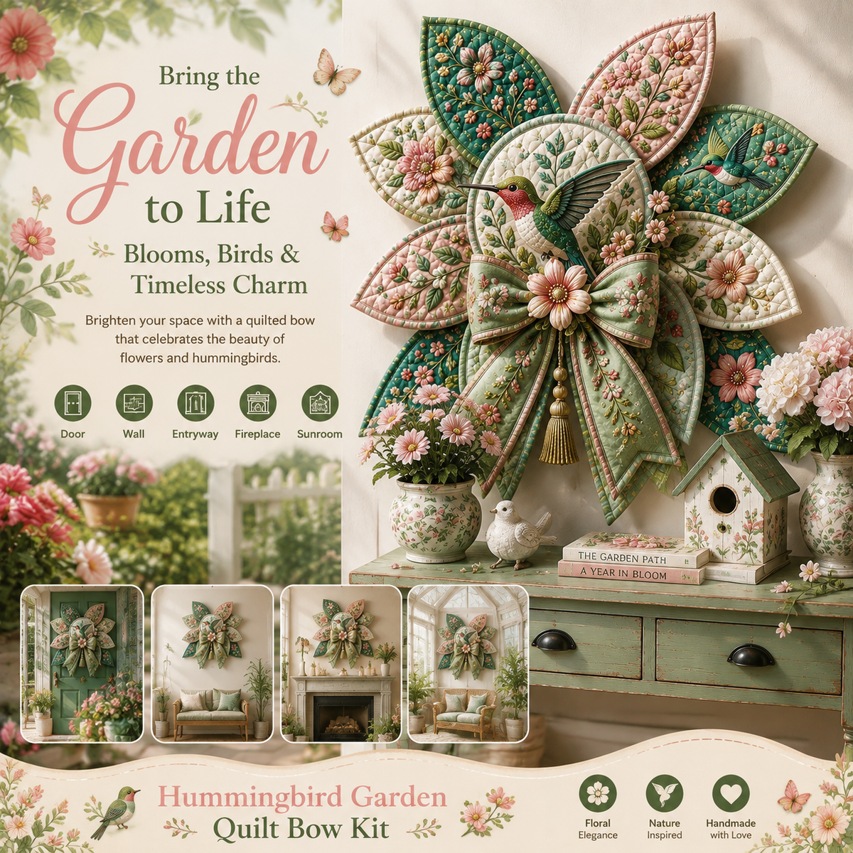 🌸 Garden Quilt Bow DIY Sewing Kit – Create a Stunning Garden Quilt Bow At Home 🧵✨
