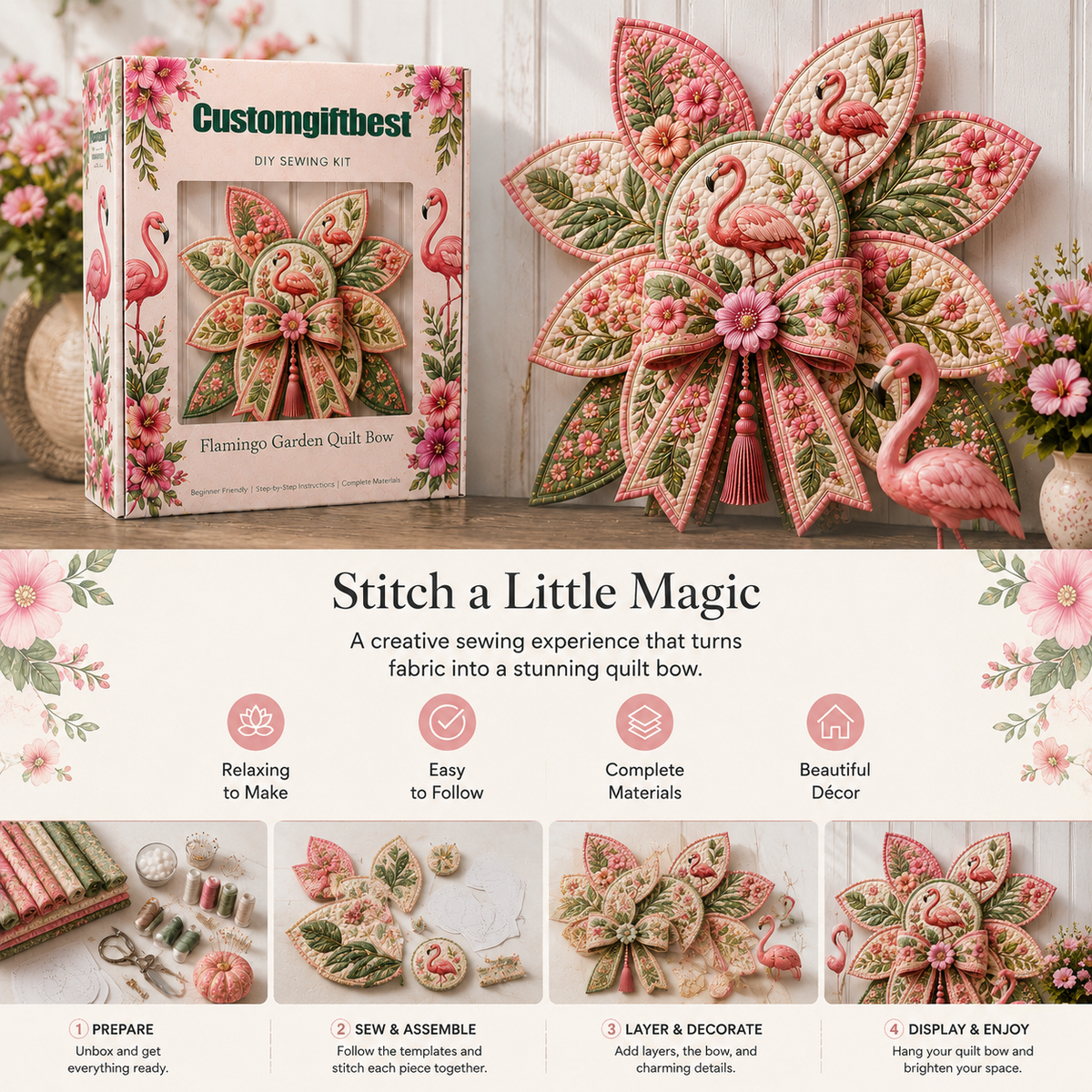 🌸 Garden Quilt Bow DIY Sewing Kit – Create a Stunning Garden Quilt Bow At Home 🧵✨