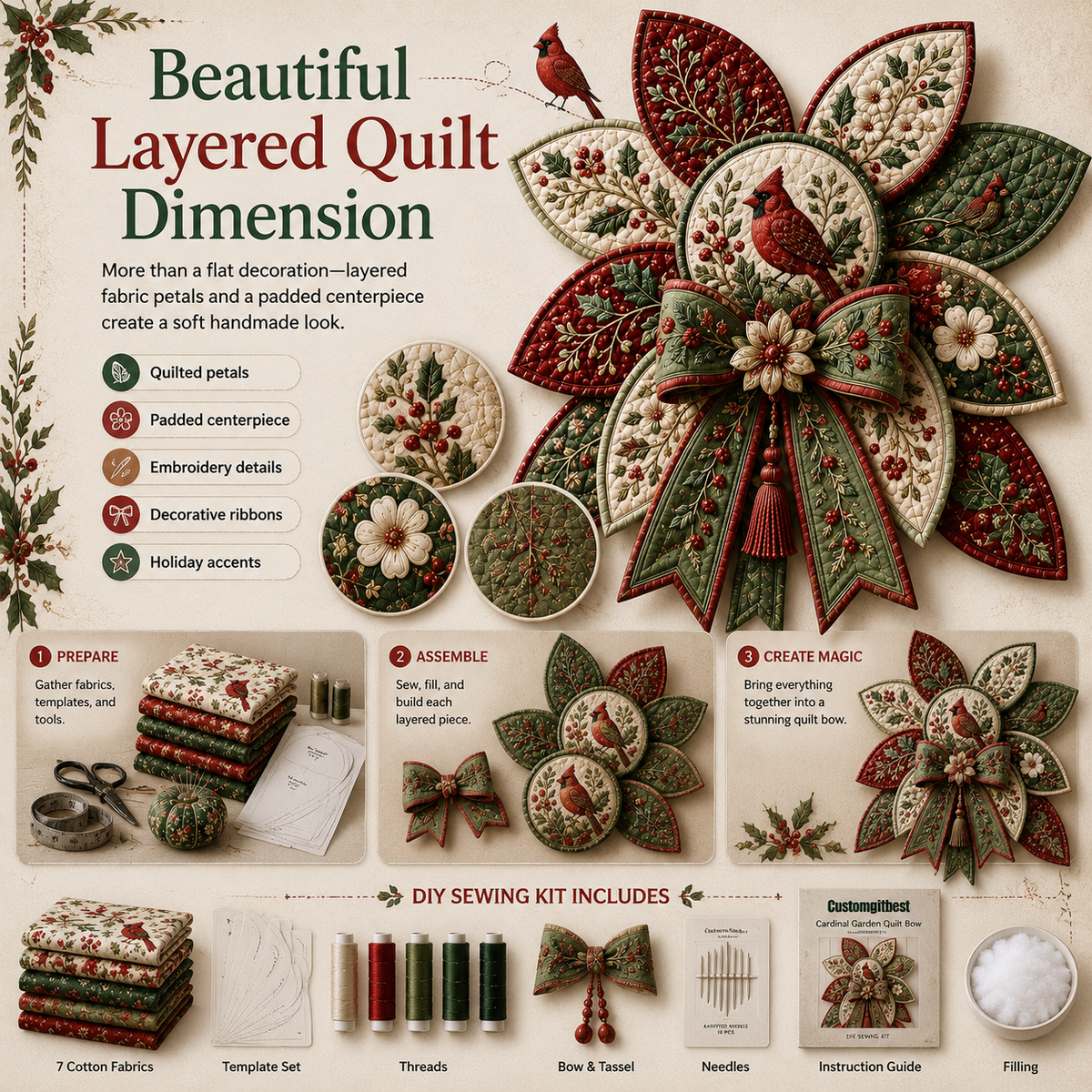 🌸 Garden Quilt Bow DIY Sewing Kit – Create a Stunning Garden Quilt Bow At Home 🧵✨
