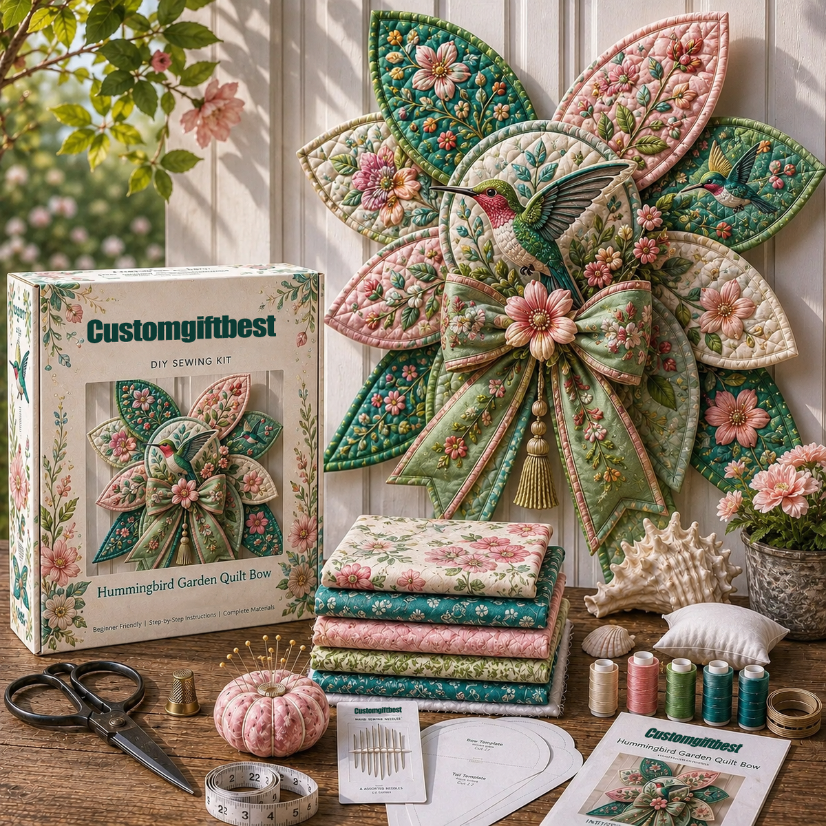 🌸 Garden Quilt Bow DIY Sewing Kit – Create a Stunning Garden Quilt Bow At Home 🧵✨