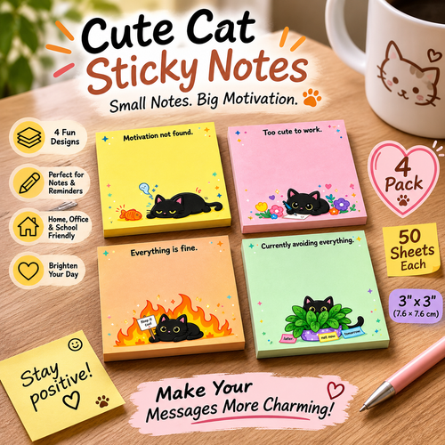 Sassy Black Cat Sticky Notes (4-Pack)