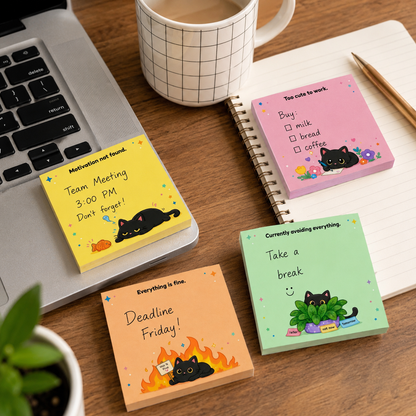 Sassy Black Cat Sticky Notes (4-Pack)