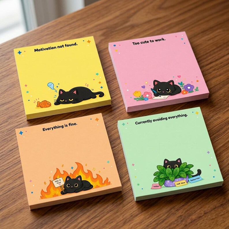 Sassy Black Cat Sticky Notes (4-Pack)