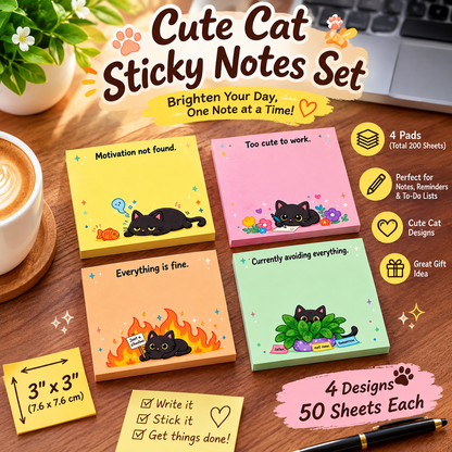 Sassy Black Cat Sticky Notes (4-Pack)