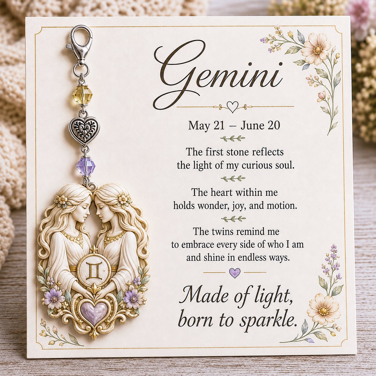 🌙 Zodiac Birthstone Charm Keepsake Card