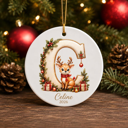 Personalized Reindeer Letter Ornament -Custom Initial A–Z Christmas Keepsake