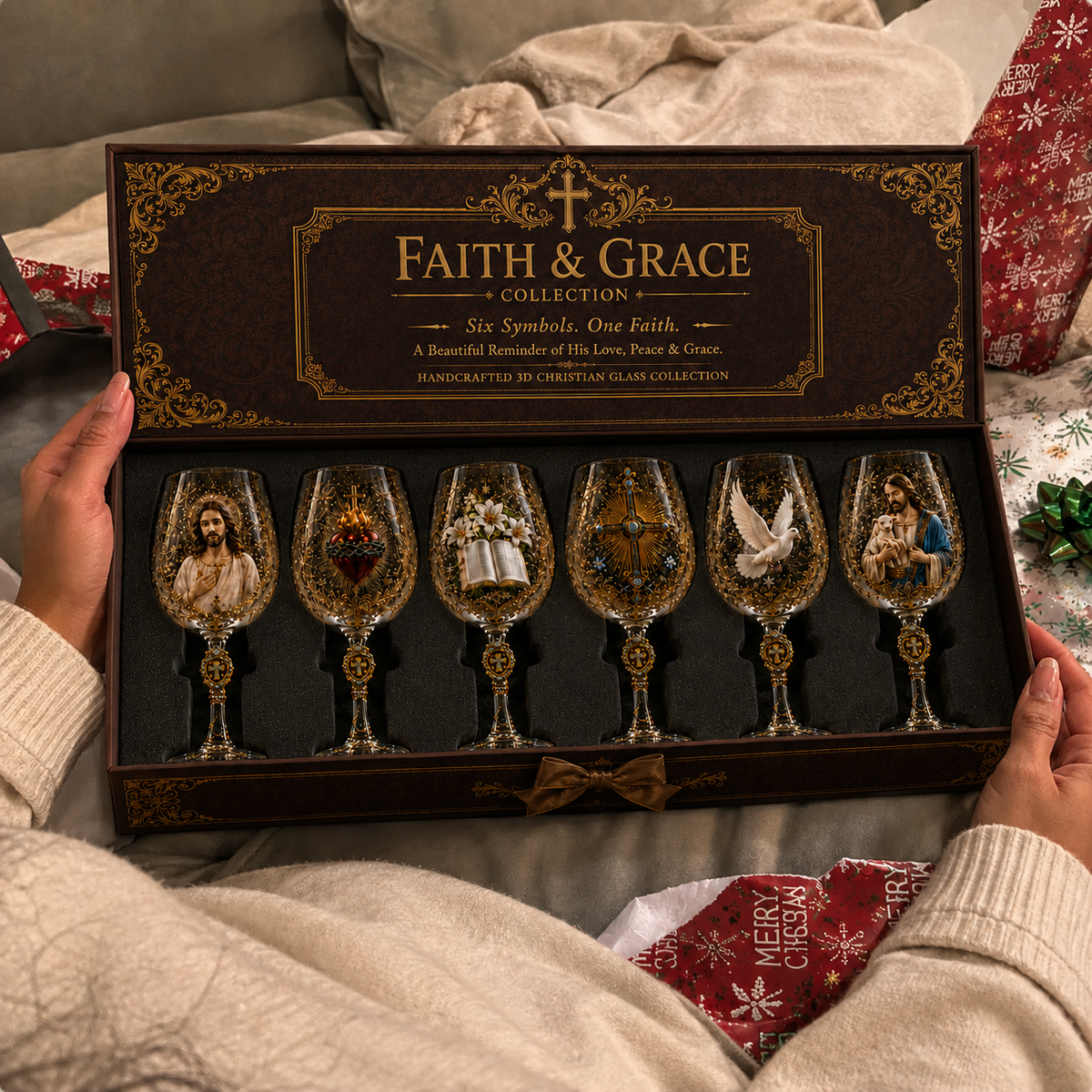 🎅 2026 Christmas Gift 50% Off – Faith & Grace 3D Christian Wine Glass Set
