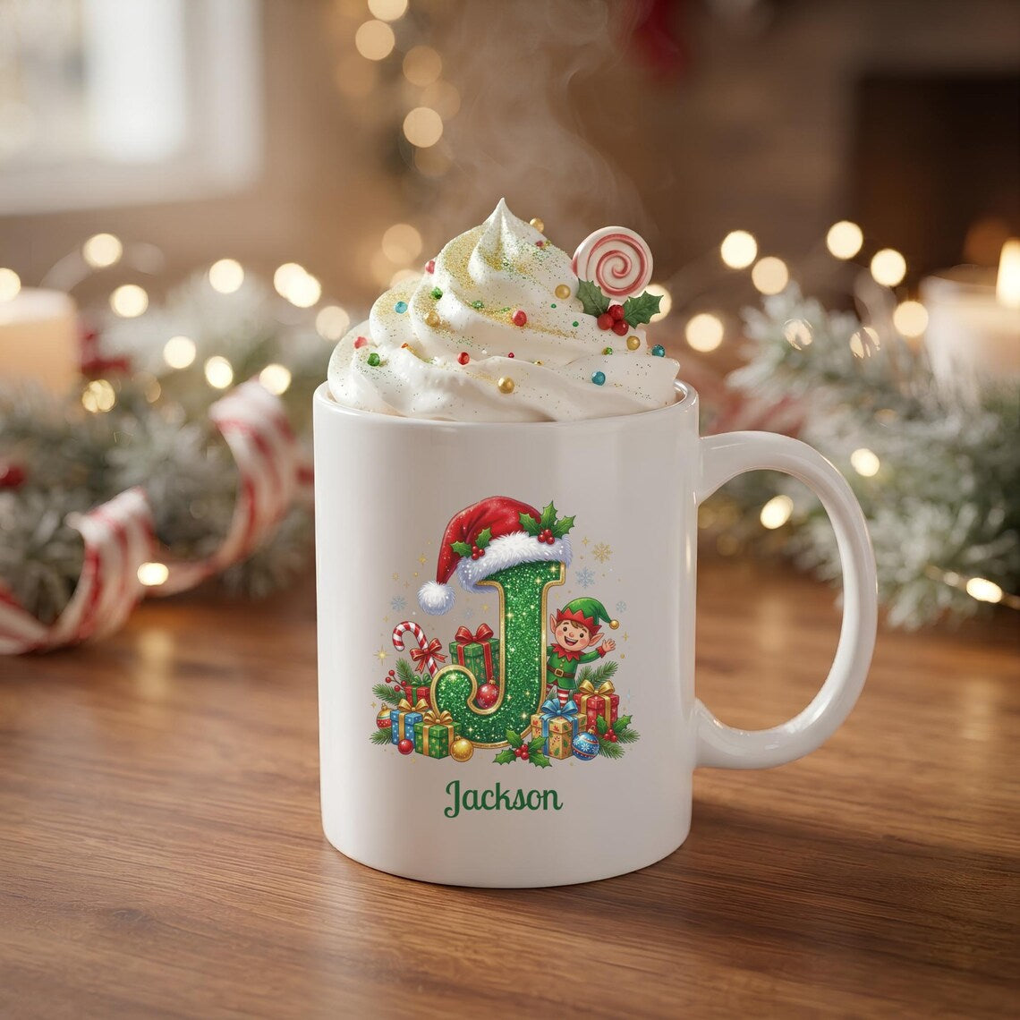 ☕Personalized Christmas Initial Mug – Custom Name Ceramic Coffee Cup (A-Z)