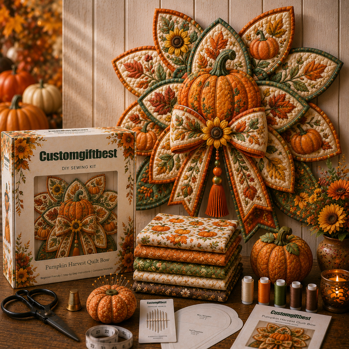 🍂 Thanksgiving Quilt Bow DIY Sewing Kit – Create A Cozy Thanksgiving Quilt Bow At Home 🧵✨