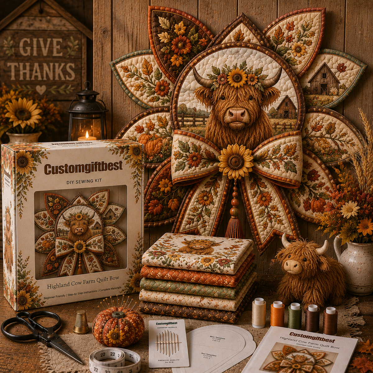 🍂 Thanksgiving Quilt Bow DIY Sewing Kit – Create A Cozy Thanksgiving Quilt Bow At Home 🧵✨