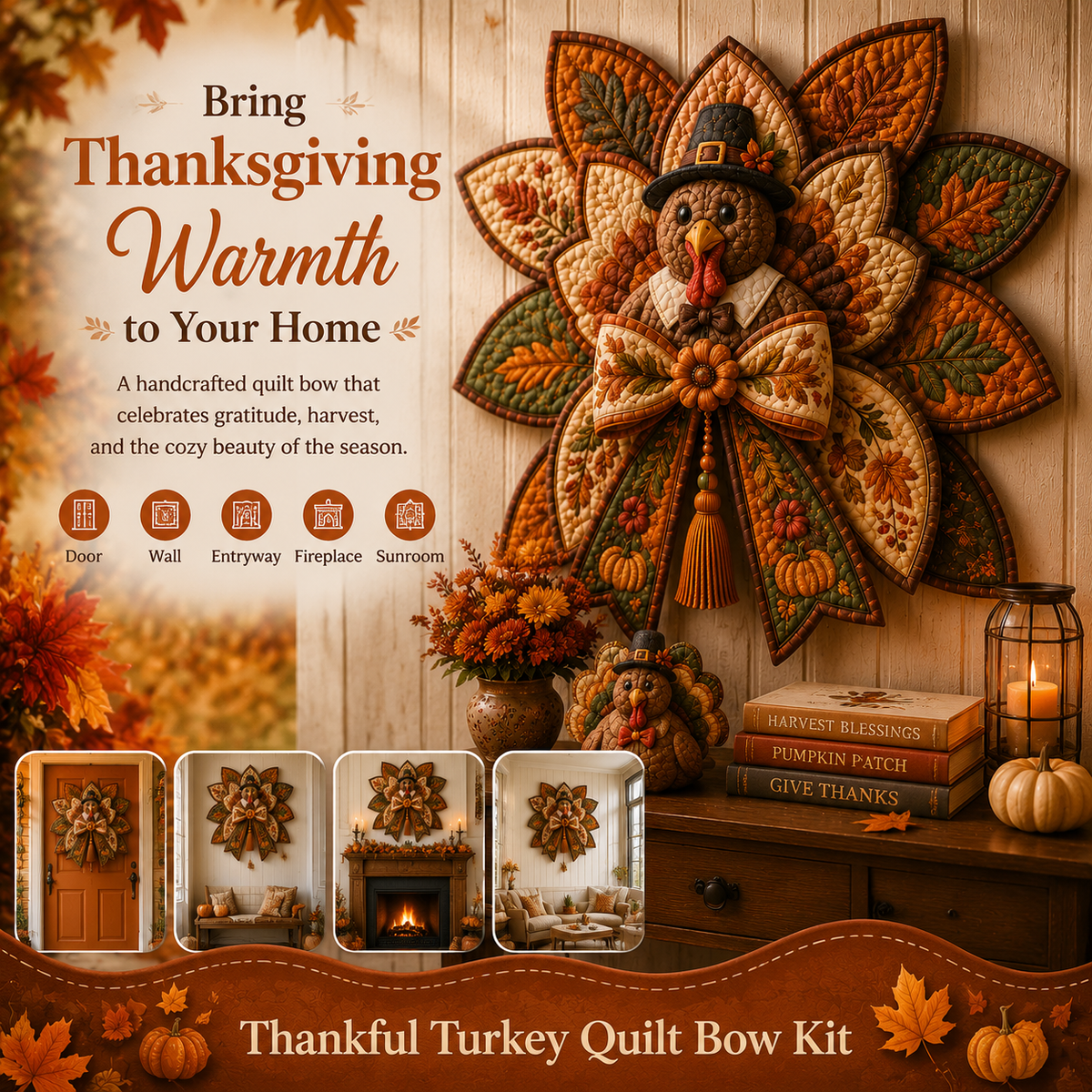 🍂 Thanksgiving Quilt Bow DIY Sewing Kit – Create A Cozy Thanksgiving Quilt Bow At Home 🧵✨