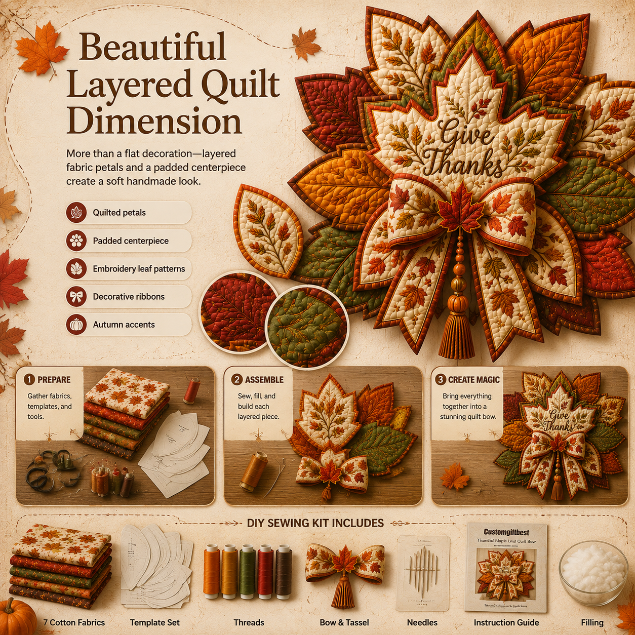 🍂 Thanksgiving Quilt Bow DIY Sewing Kit – Create A Cozy Thanksgiving Quilt Bow At Home 🧵✨