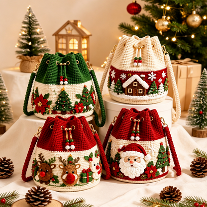 🔥Hot Sale - 50% OFF🔥🎄Christmas Crochet Bucket Crossbody Bag 🎅