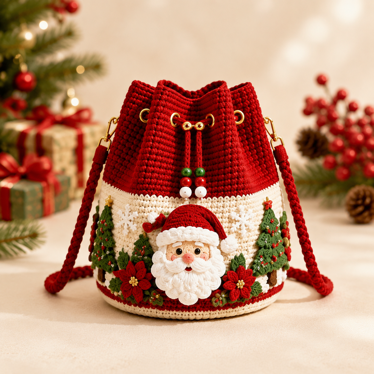 🔥Hot Sale - 50% OFF🔥🎄Christmas Crochet Bucket Crossbody Bag 🎅