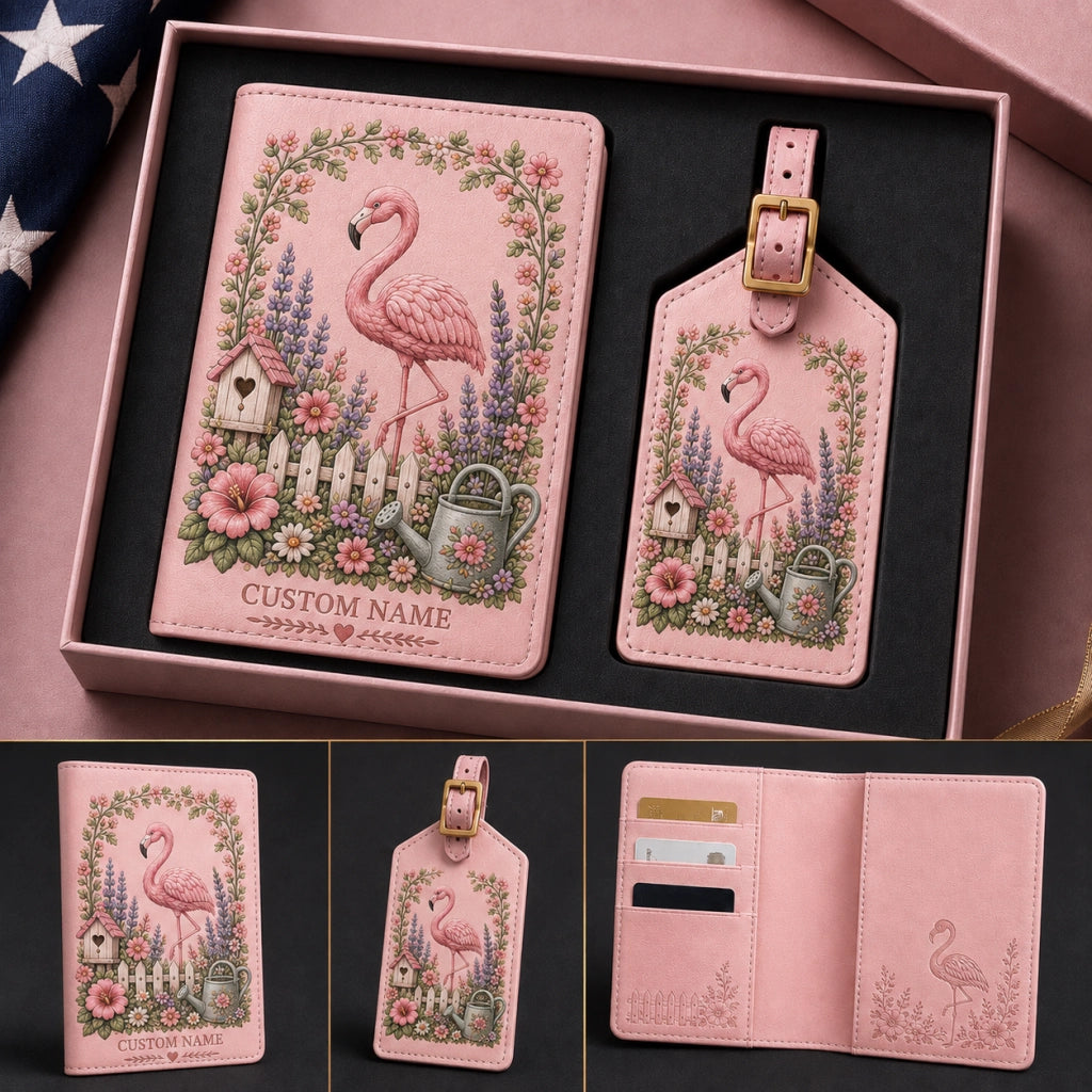 Pink Theme Personalized Garden Passport Holder & Luggage Tag Set