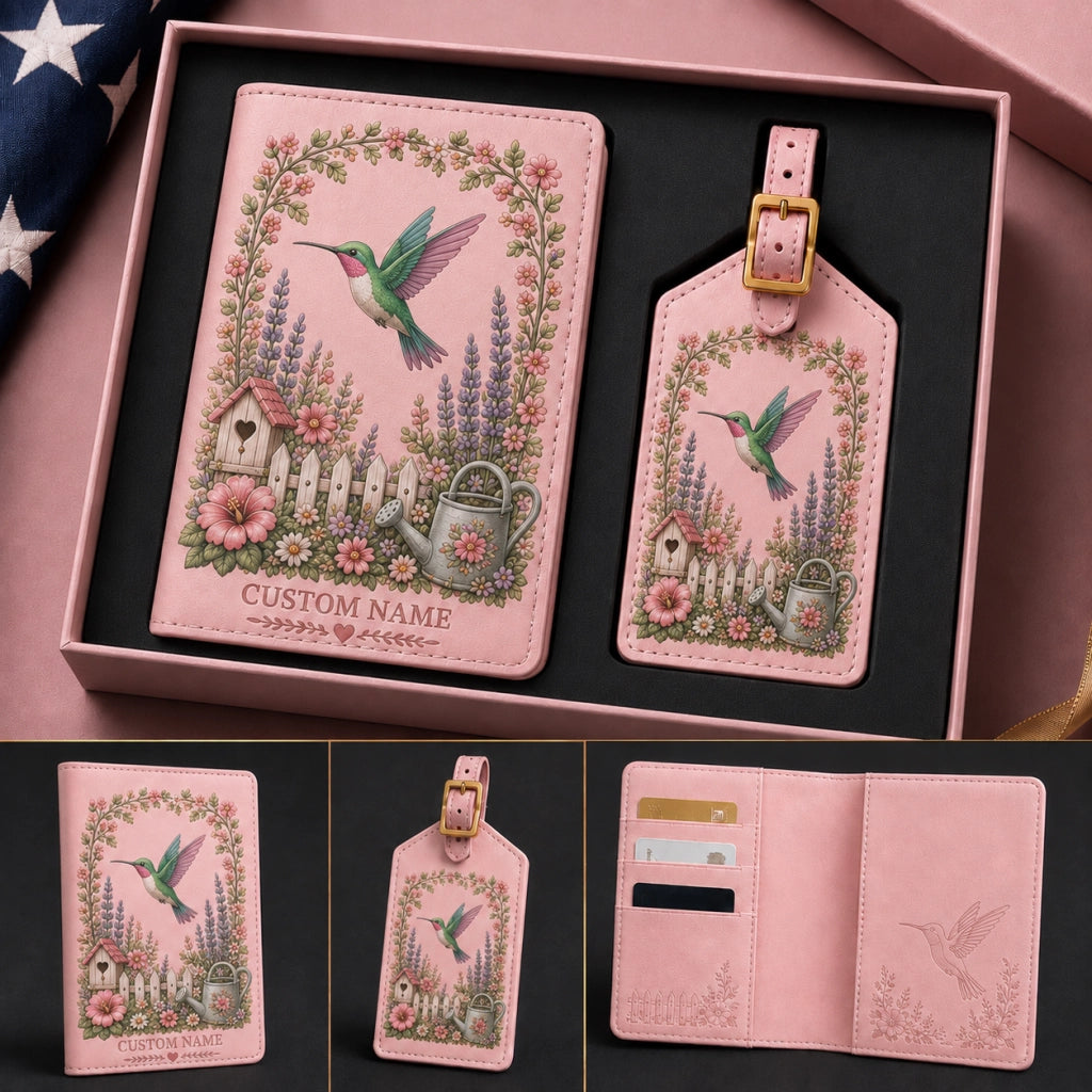 Pink Theme Personalized Garden Passport Holder & Luggage Tag Set