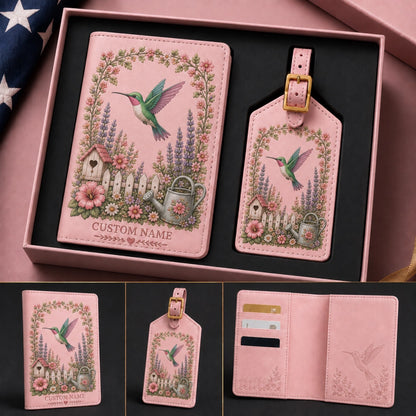 Pink Theme Personalized Garden Passport Holder & Luggage Tag Set