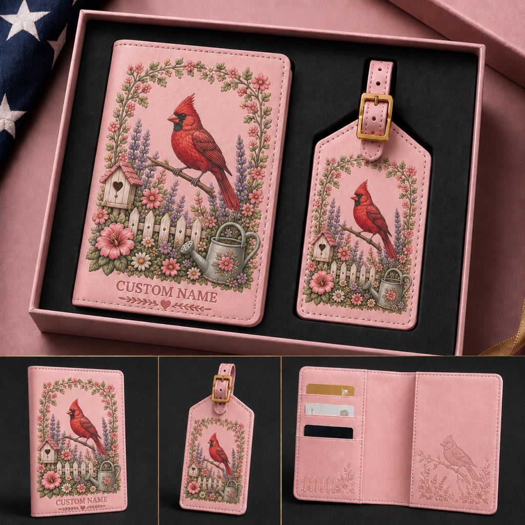 Pink Theme Personalized Garden Passport Holder & Luggage Tag Set