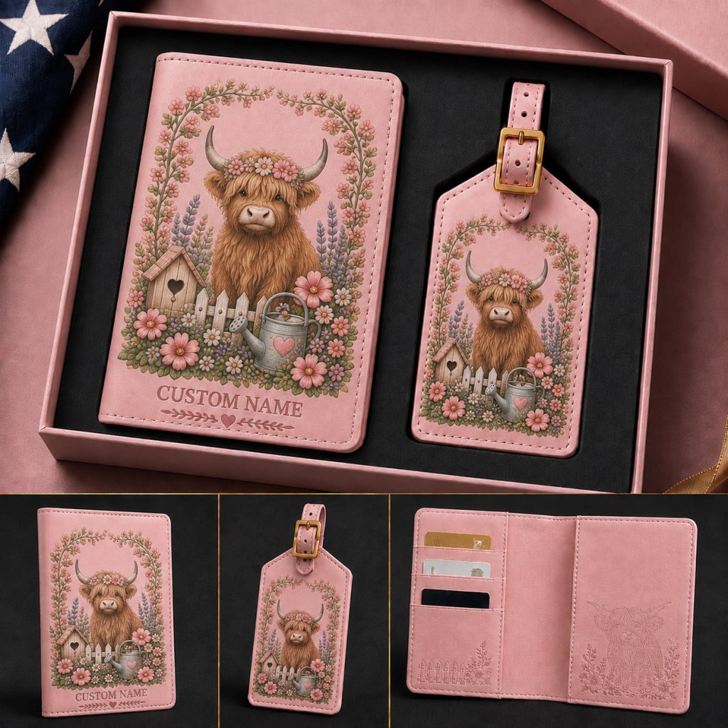 Pink Theme Personalized Garden Passport Holder & Luggage Tag Set