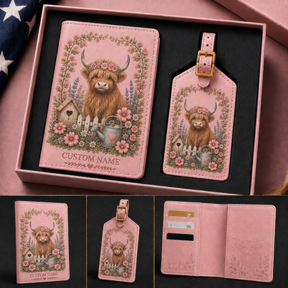 Pink Theme Personalized Garden Passport Holder & Luggage Tag Set