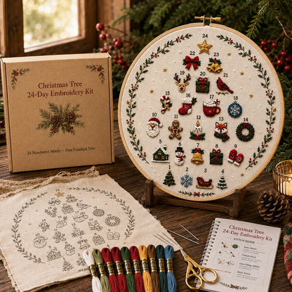 🎄Beginner-Friendly 24-Day Christmas Tree Embroidery Kit