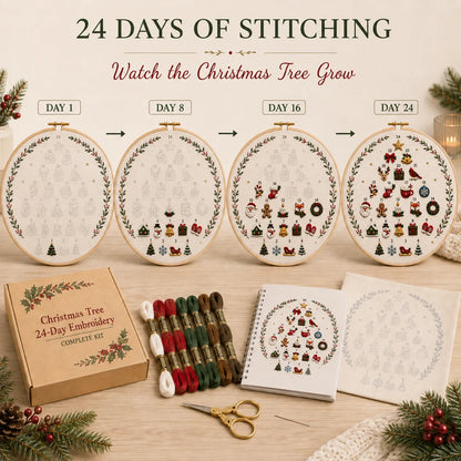 🎄Beginner-Friendly 24-Day Christmas Tree Embroidery Kit
