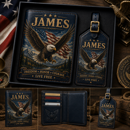 Personalised Men’s Passport Cover and Luggage Tag Set