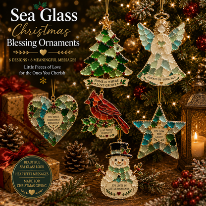 🌊 Sea Glass Christmas Blessing Ornaments – Festive Holiday Keepsake Collection
