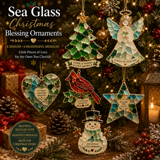 🌊 Sea Glass Christmas Blessing Ornaments – Festive Holiday Keepsake Collection