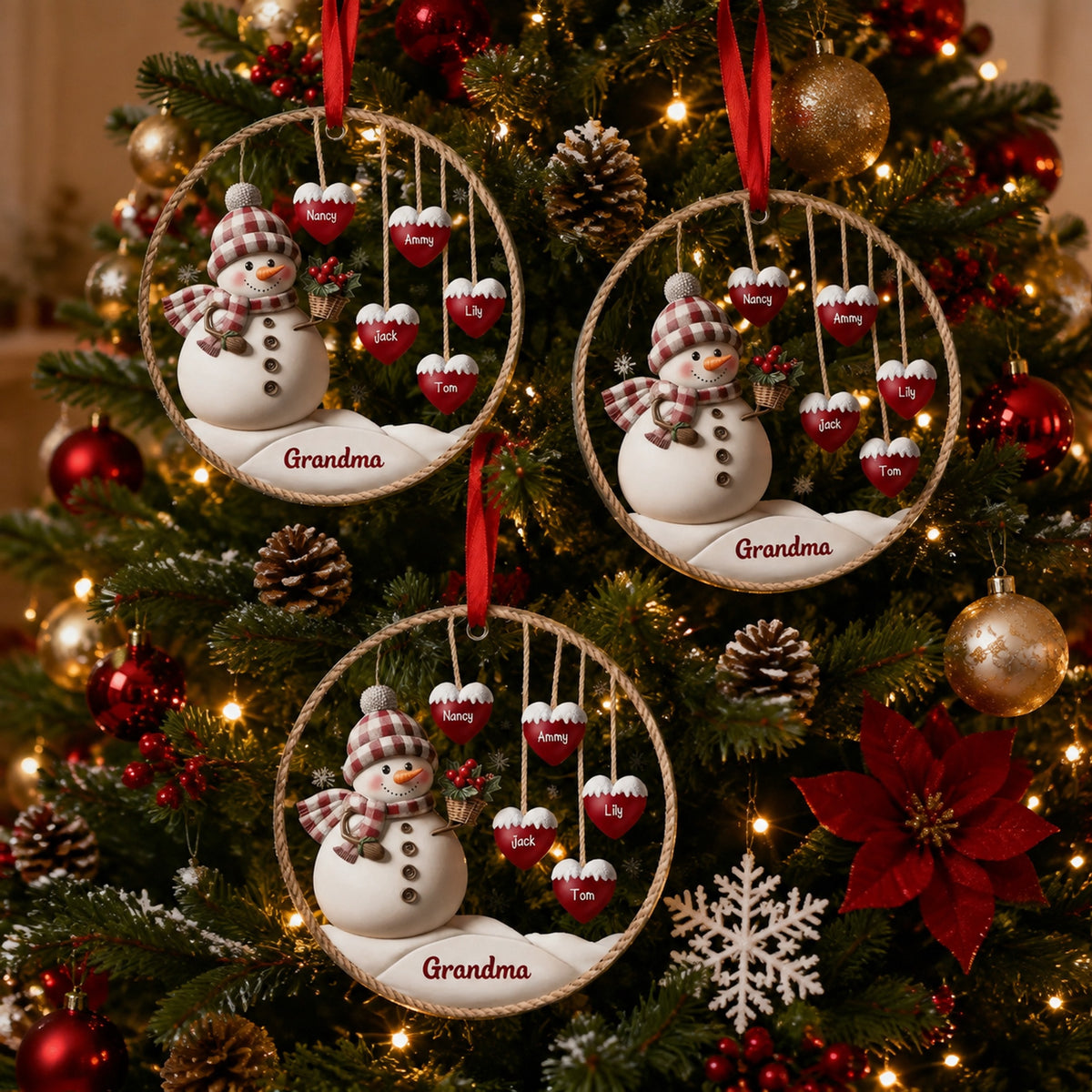 Personalized 1-9 Family Names Christmas Ornament-Snowman Family Hanging Ornament