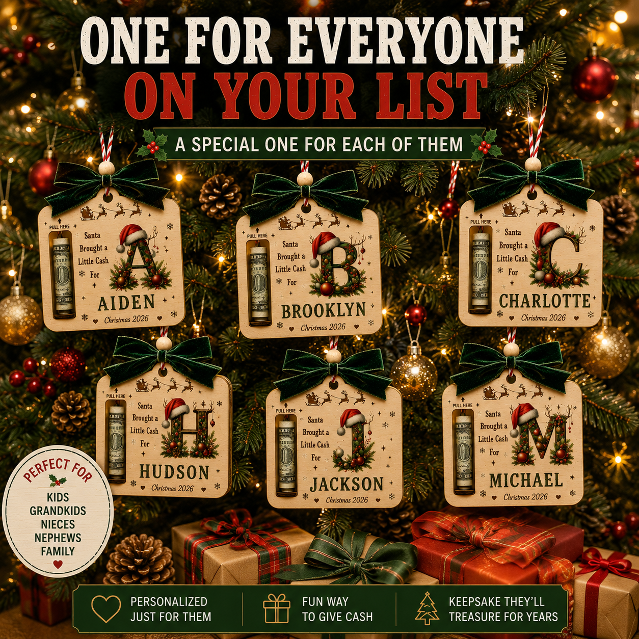 💰🎁Personalized Initial Christmas Money Holder Ornament