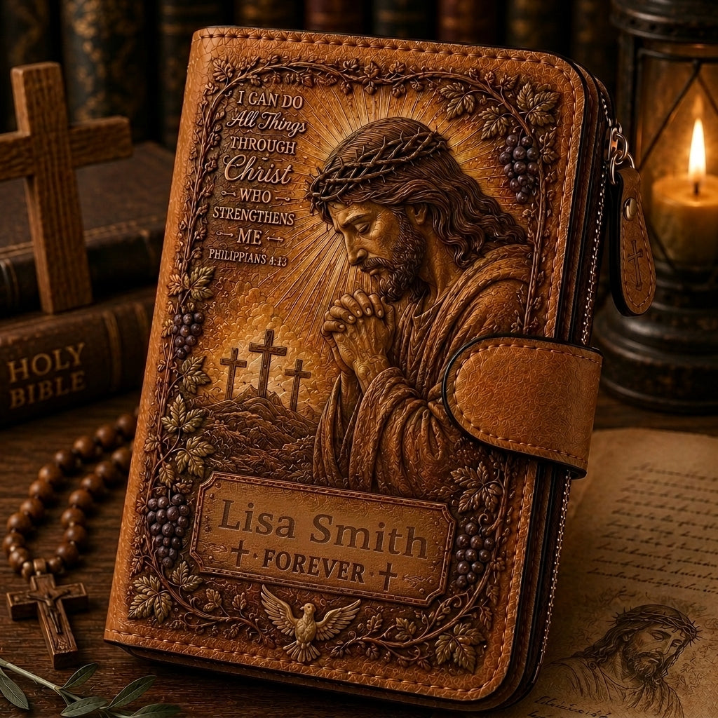 ✝️ Personalized Christian Wallet – Custom Name Faith Wallet with Bible Verse 💛✨
