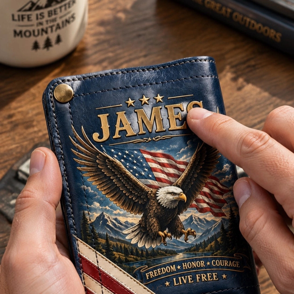 🦅 Personalized American Eagle Patriotic Leather Wallet 🇺🇸