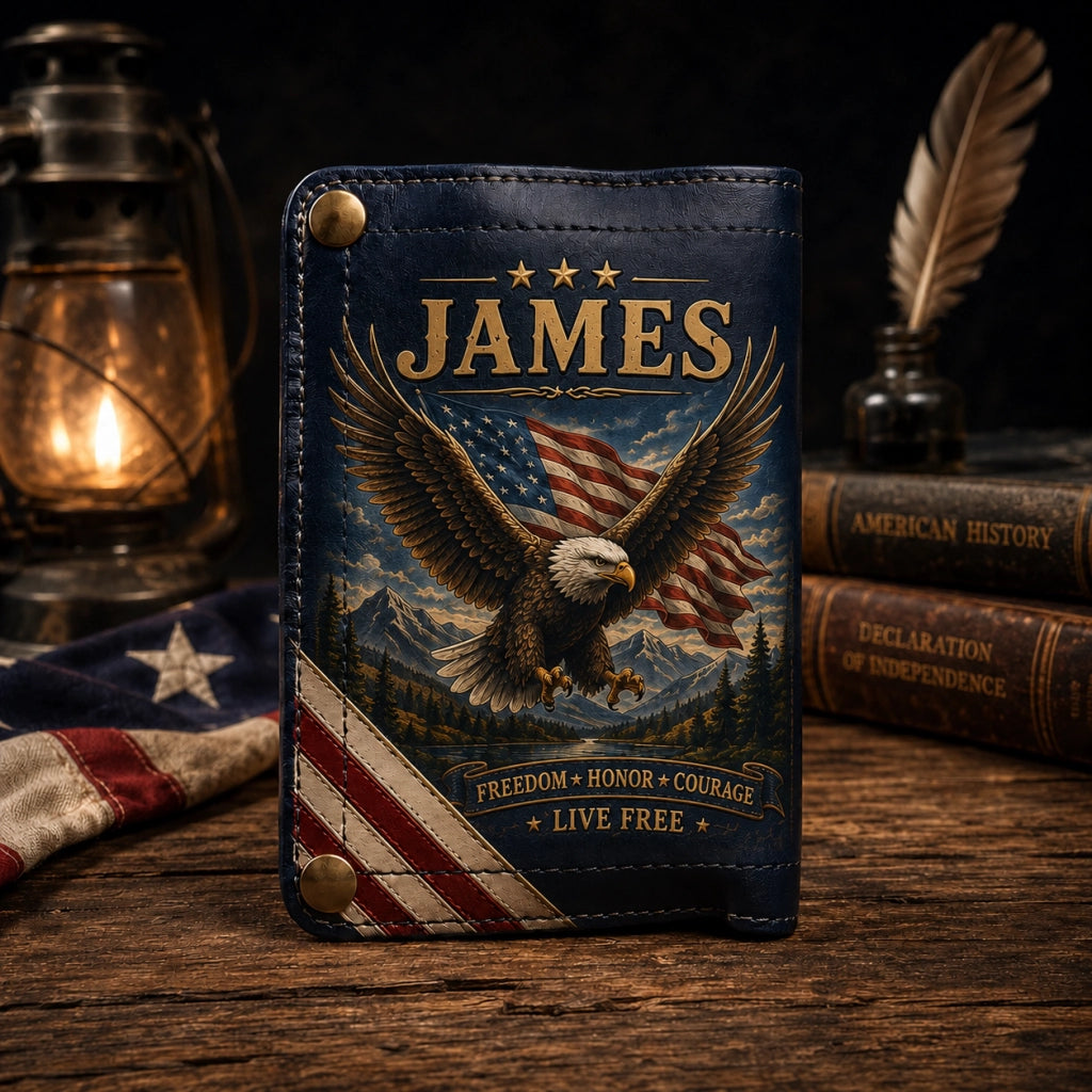 🦅 Personalized American Eagle Patriotic Leather Wallet 🇺🇸
