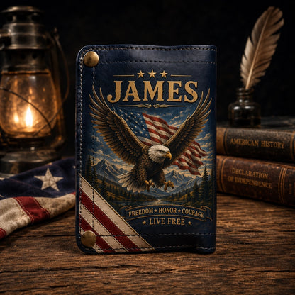 🦅 Personalized American Eagle Patriotic Leather Wallet 🇺🇸