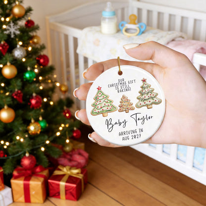 👶🎄Personalized Christmas Tree Cookie Pregnancy Announcement Ornament